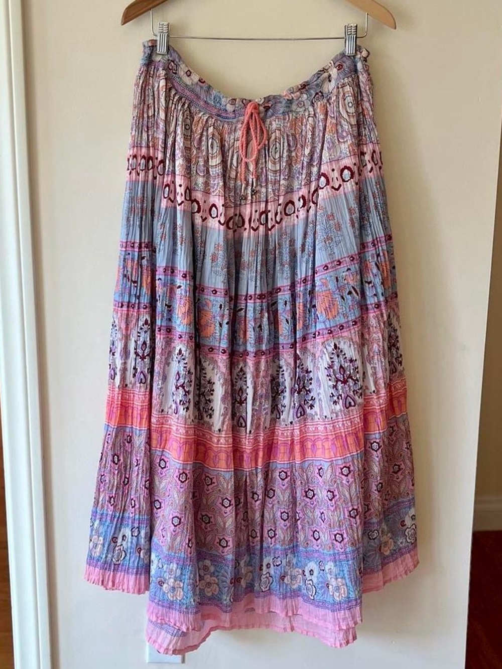 RARE 70s vintage Indian gauze cotton paisley boho maxi skirt hippie tassel tie